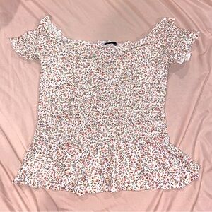 American Eagle Outfitters Top Off the Shoulder Pink and White Floral Size XS